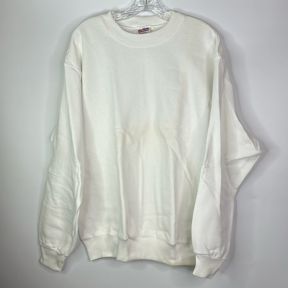 Vintage Hanes White Crewneck Sweatshirt 80s Large - Picture 1 of 10